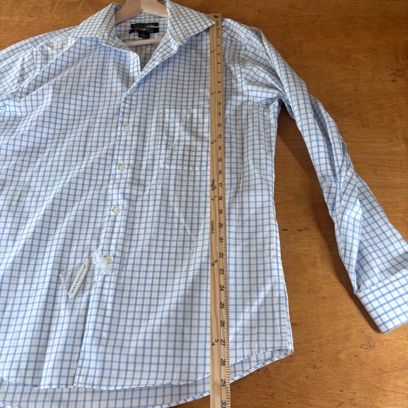 Pronto Uomo L Non- iron Modern-fit white blue windowpane dress shirt - Picture 5 of 7